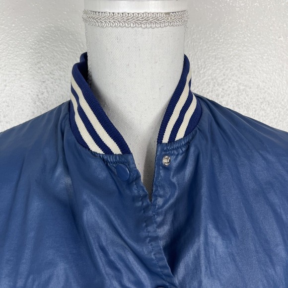 Vintage Changing Scene Jacket Women Large Blue White Varsity Button Up Juniors - Picture 7 of 15